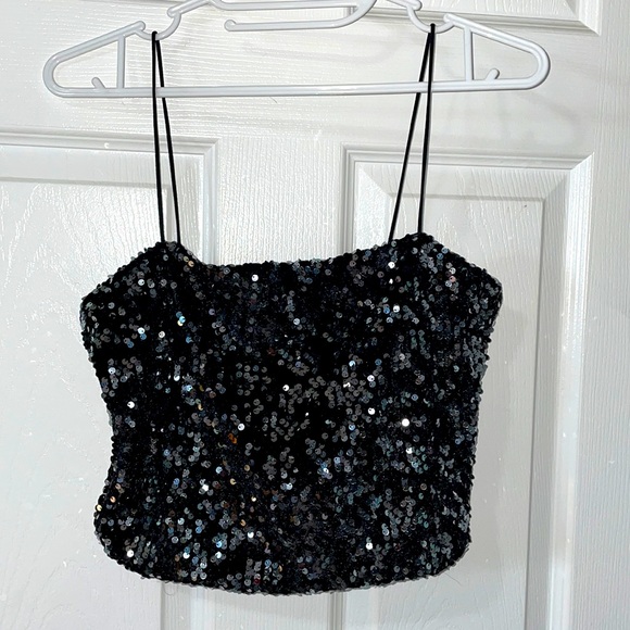 Black Glitter Cropped Cami